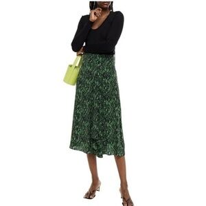 Veronica Beard Ramos Pleated Snake-print Silk Crepe Midi Skirt Size 6
